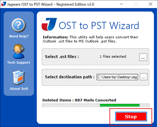 click to stop ost to pst conversion