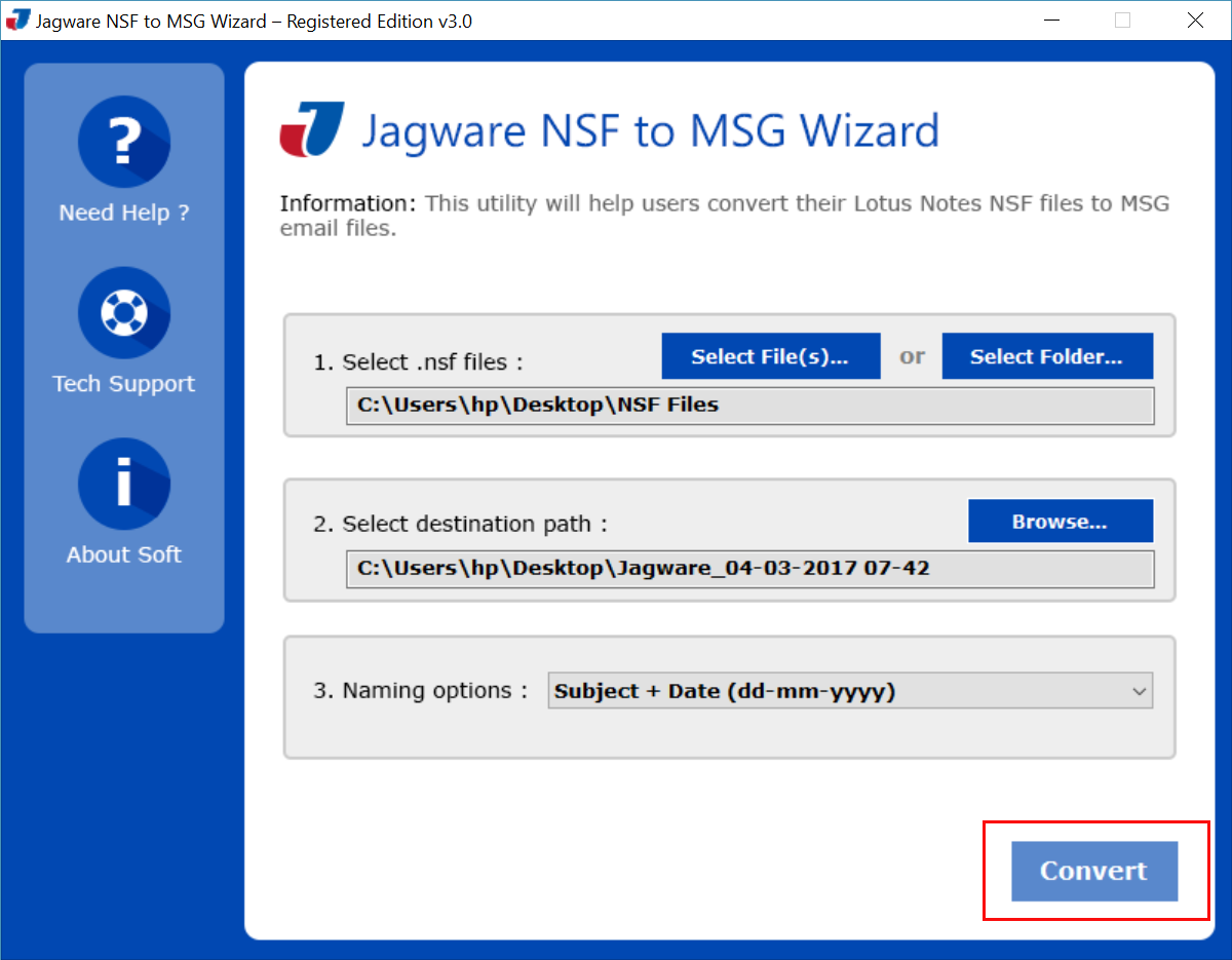 select NSF files to convert