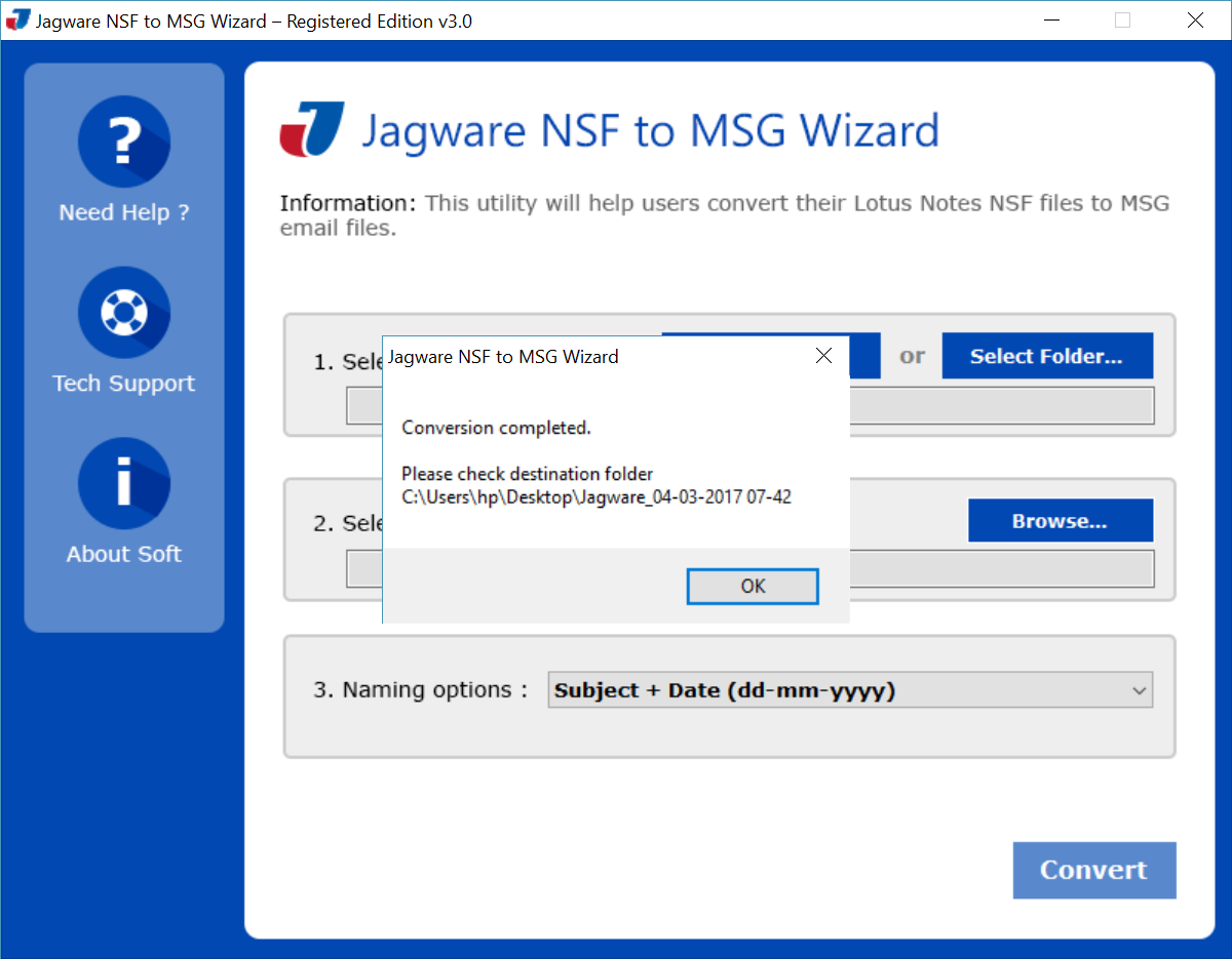Software display completion message